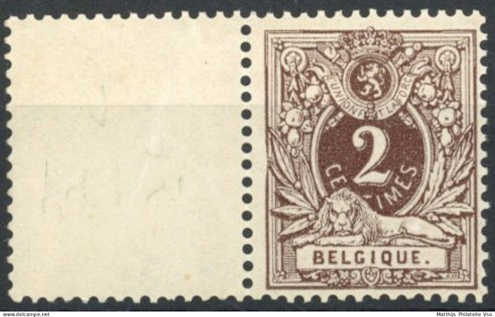 [** SUP] N° 44, 2c Brun, Bord De Feuille - Fraîcheur Postale - Cote: 85€ - 1884-1891 Léopold II