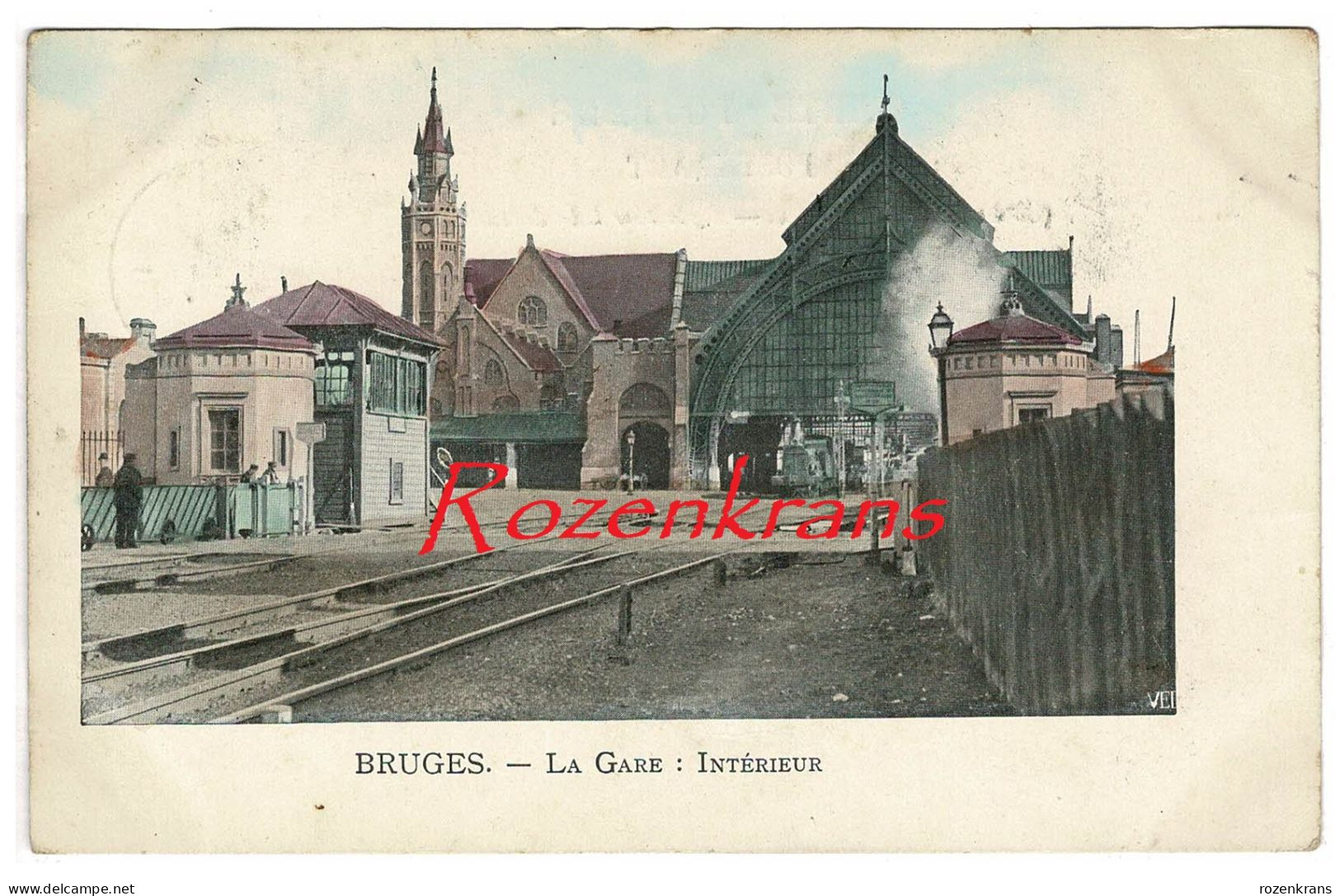 Brugge Statie Station Bruges La Gare Interieur Ingekleurd 1902 - Brugge