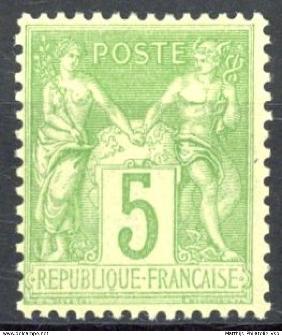 [** SUP] N° 102, 5c Vert-jaune (I), TB Centrage - Fraîcheur Postale - Cote: 67€ - 1876-1878 Sage (Type I)