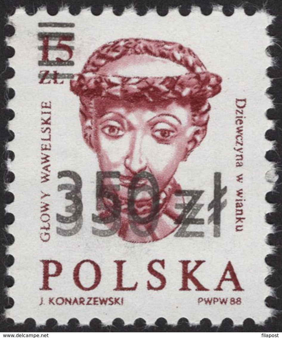 Poland 1990 Mi 3253DD Sculpture Of The Wawel Heads Error Double Overprint Warranty Expertise Wysocki PZF MNH ** - Abarten & Kuriositäten