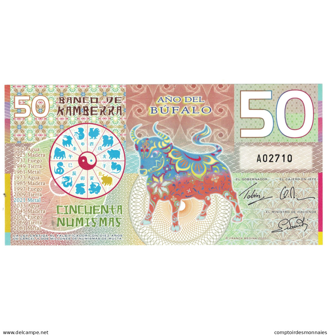 Billet, Australie, 50 Dollars, 2021, ANNÉE  DU BUFFLE, NEUF - Specimen