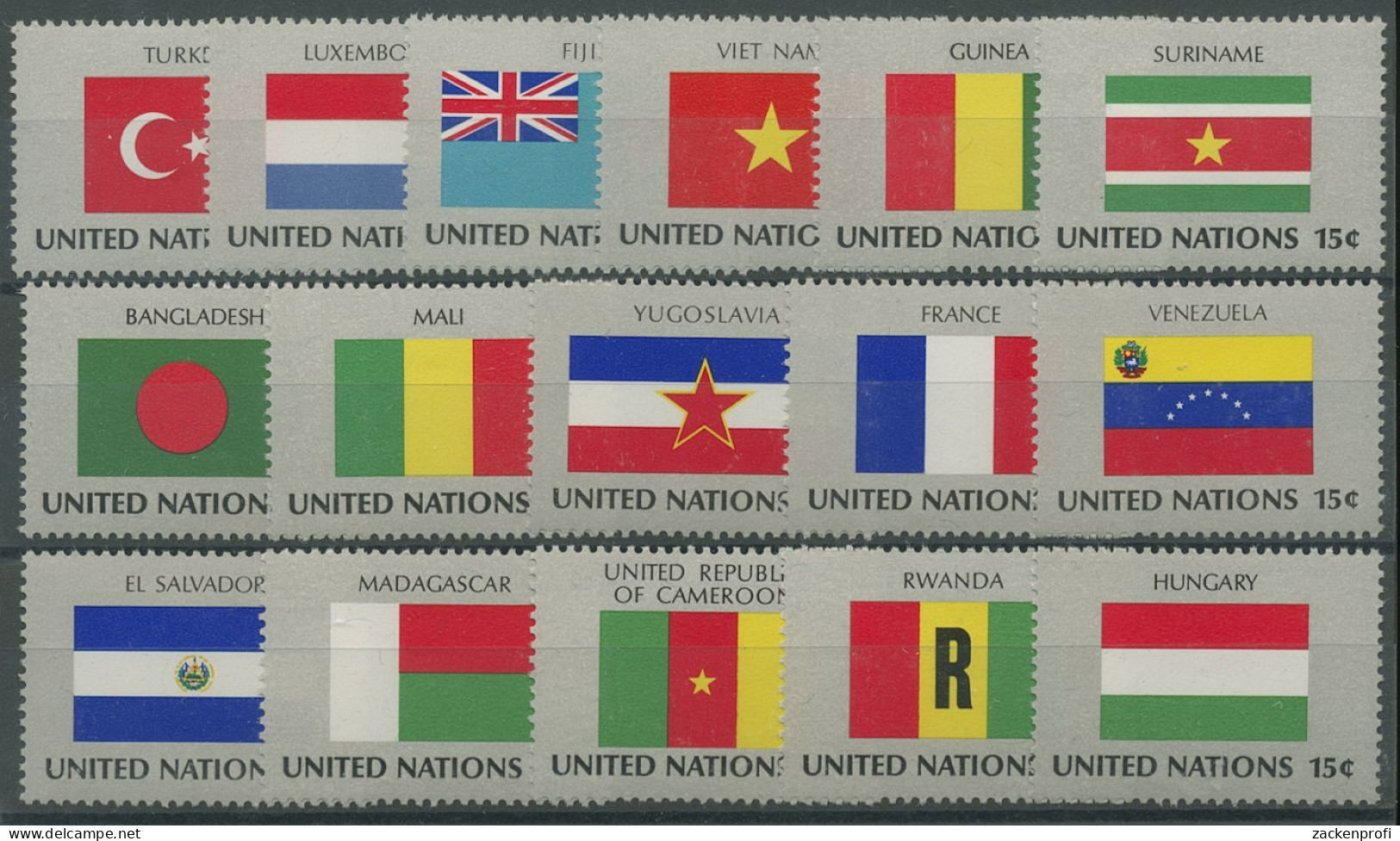 UNO New York 1980 Flaggenserie Komplett 348/63 Postfrisch (G14403) - Unused Stamps