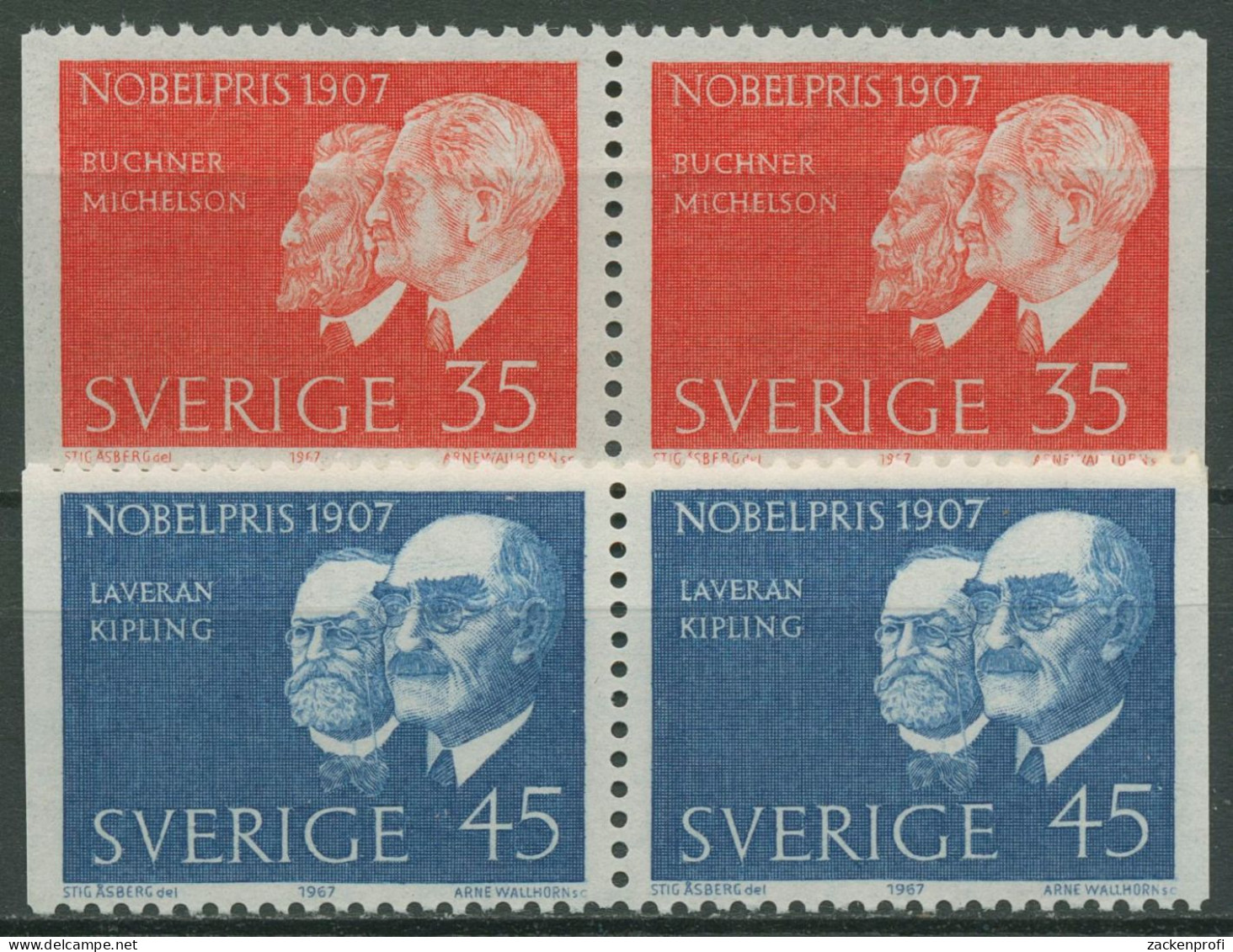 Schweden 1967 Nobelpreisträger Buchner, Kipling 596/97 Dl/Dr Paare Postfrisch - Neufs