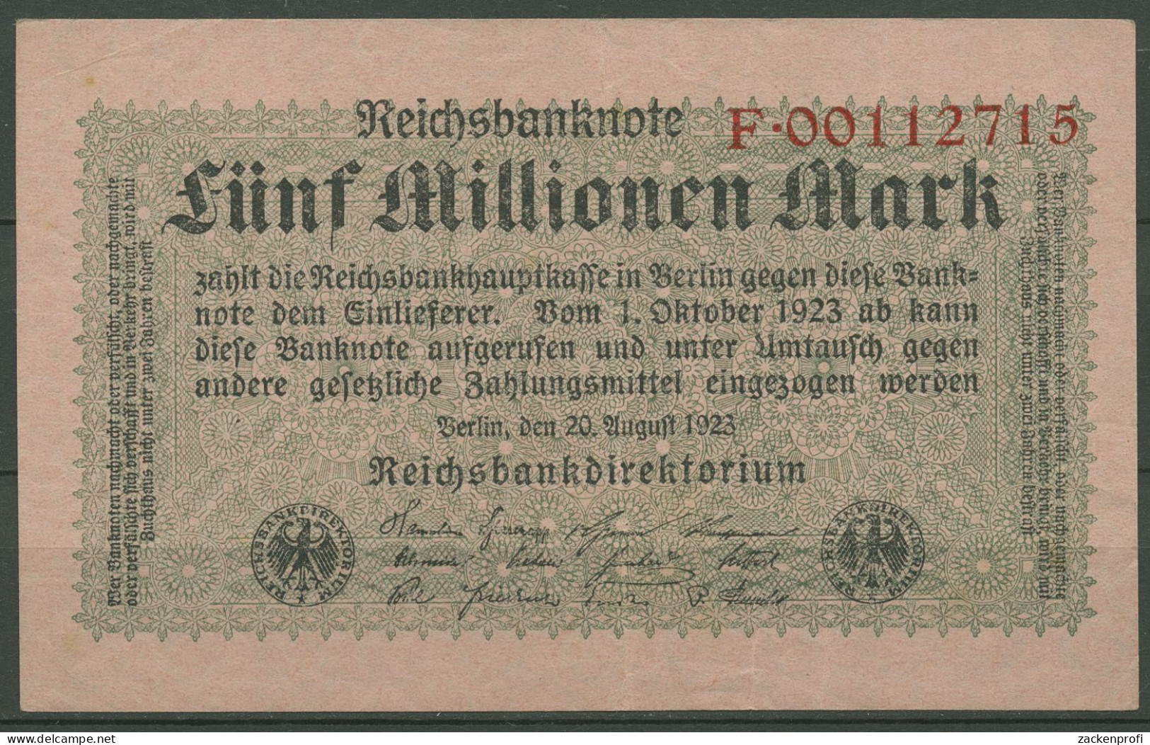 Dt. Reich 5 Millionen Mark 1923, DEU-117a Serie F, Gebraucht (K1237) - 5 Millionen Mark