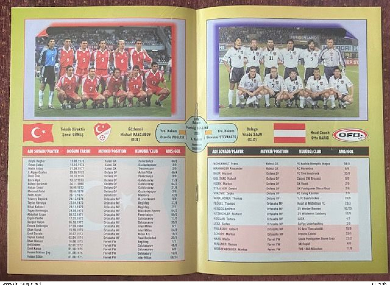TURKEY - AUSTRIA ,EUROPA CUP  ,MATCH , SCHEDULE ,2001 - Match Tickets