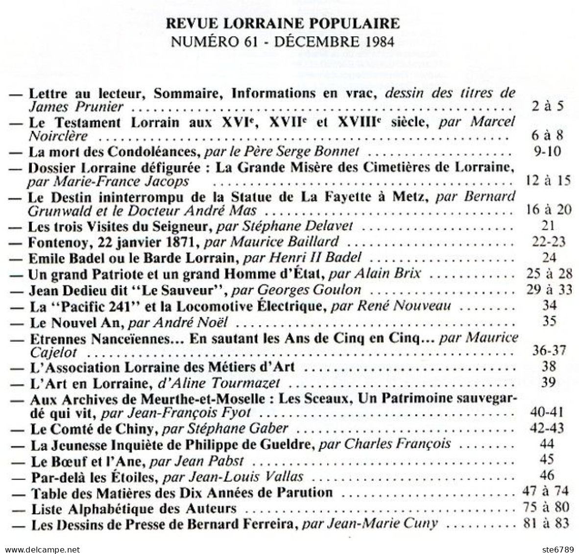LA REVUE LORRAINE POPULAIRE N° 61 1984 Numero Spécial Statue Lafayette Metz , Fontenoy , Poincaré , Comté Chiny , - Lorraine - Vosges