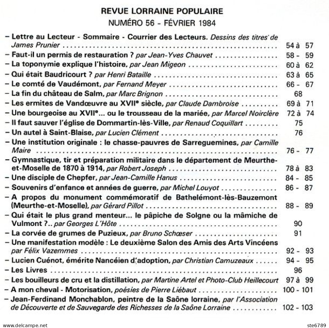 LA REVUE LORRAINE POPULAIRE N° 56 1984 Baudricourt , Comté Vaudémont , Ermites Vandoeuvre , Puzieux , Distillation , Sar - Lorraine - Vosges