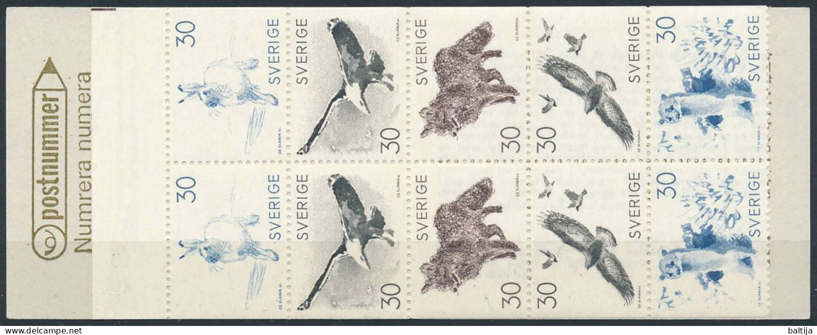 H.214 Booklet ** MNH / Bruno Liljefors, Drawings Of Animals, Mountain Hare, Gull, Fox, Golden Eagle, Stoat - 1951-80