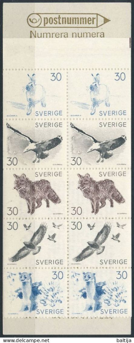 H.214 Booklet ** MNH / Bruno Liljefors, Drawings Of Animals, Mountain Hare, Gull, Fox, Golden Eagle, Stoat - 1951-80