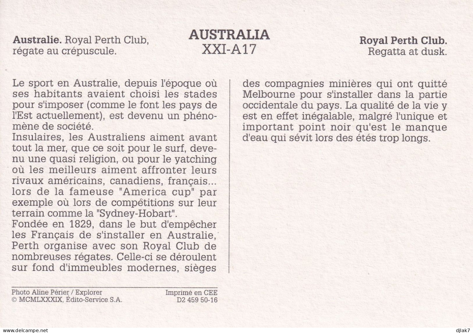 Australie Royal Perth Club Régate Au Crépuscule - Perth