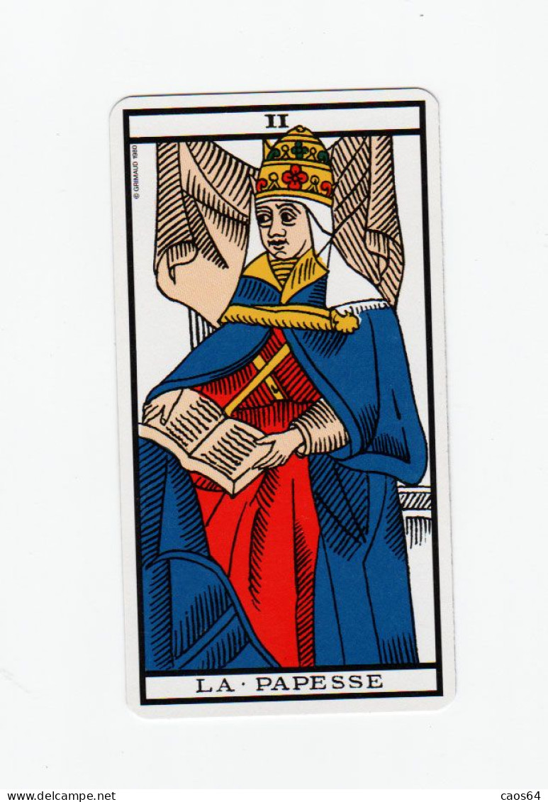 LA PAPESSE II Grimaud 1980 Tarot De Marseille 12,5 X 6,5 Cm. - Cartes à Jouer Classiques