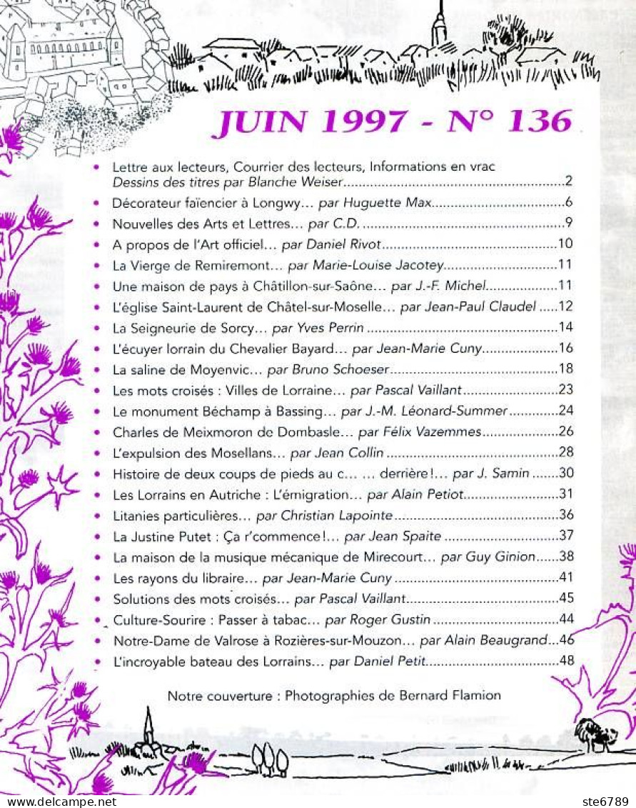 LA REVUE LORRAINE POPULAIRE N° 136 1997 Longwy , Chatel S Moselle , Sorcy , Moyenvic Saline , Bassing , Mirecourt Musée - Lorraine - Vosges