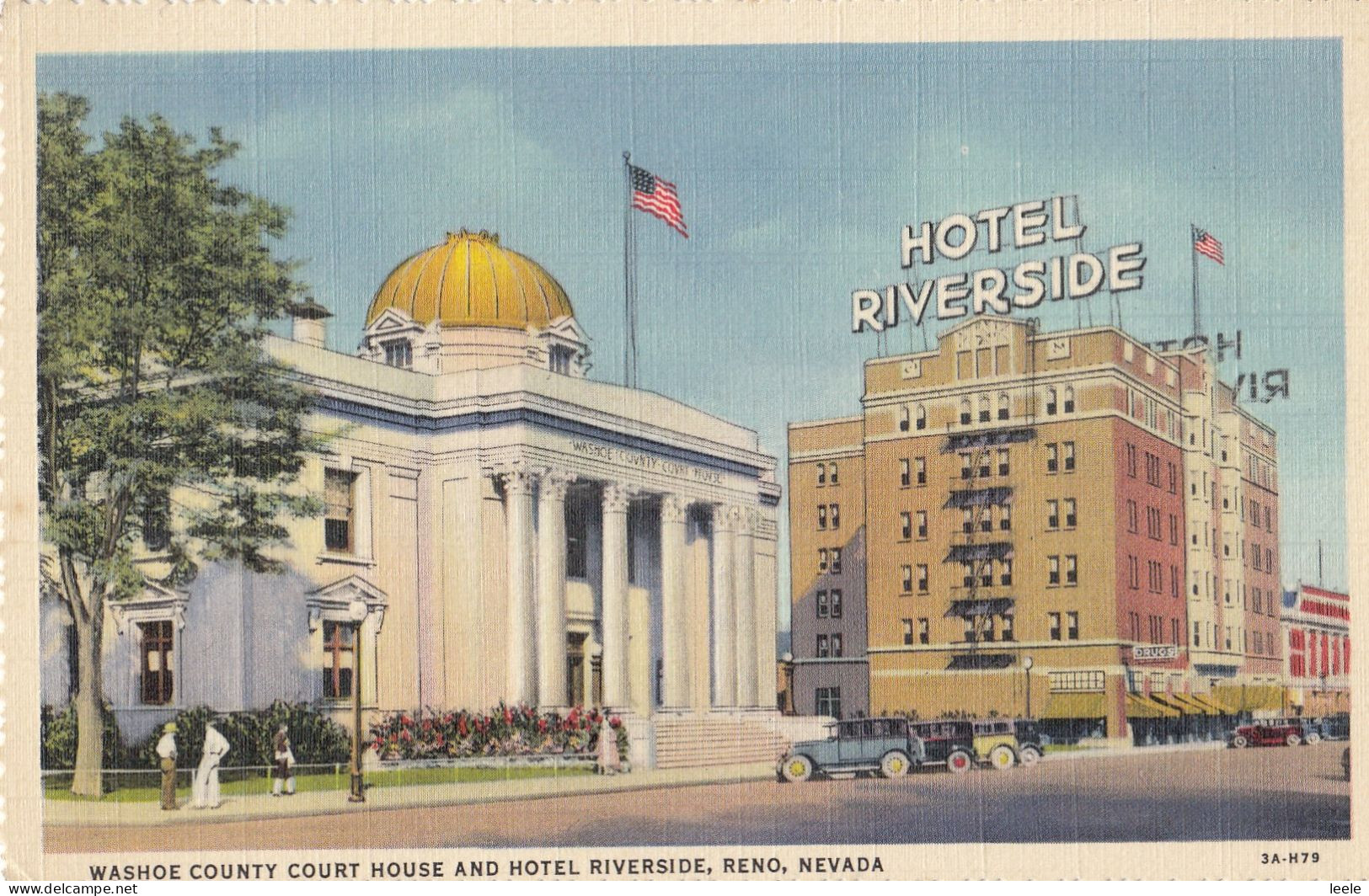 CC94.  Vintage Postcard.  Washoe County Court House And Hotel Riverside, Reno.  NE. USA - Reno