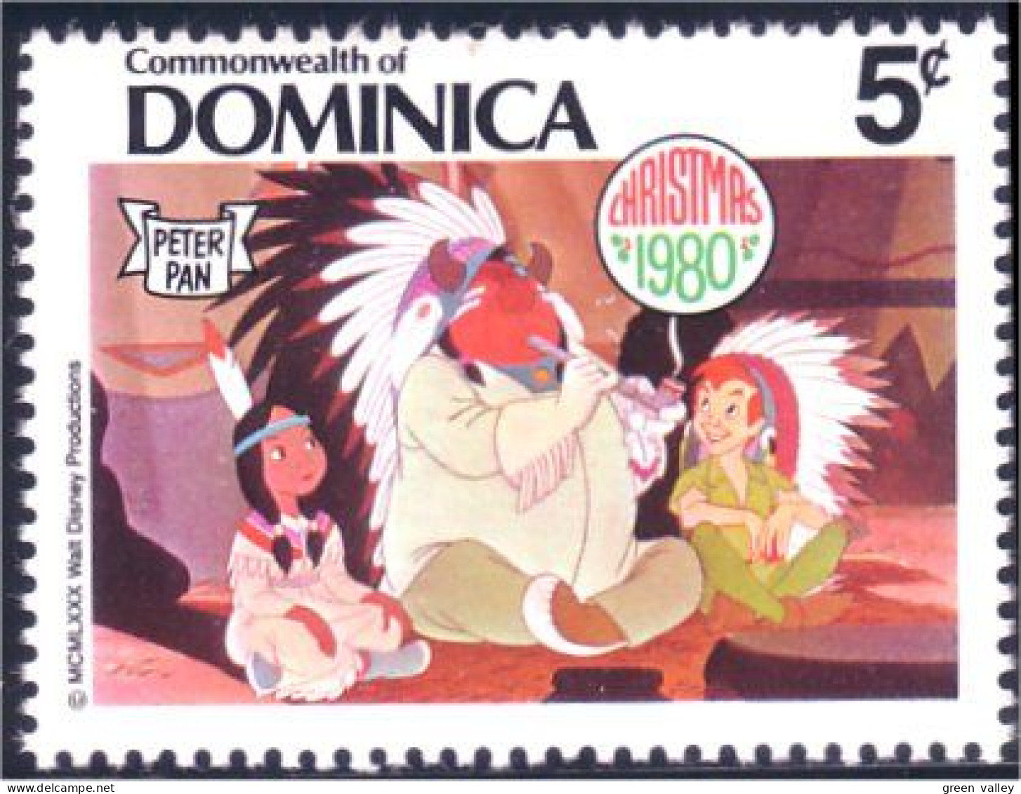 308 Dominica Disney Peter Pan Calumet Peace Pipe MNH ** Neuf SC (DMN-53c) - American Indians