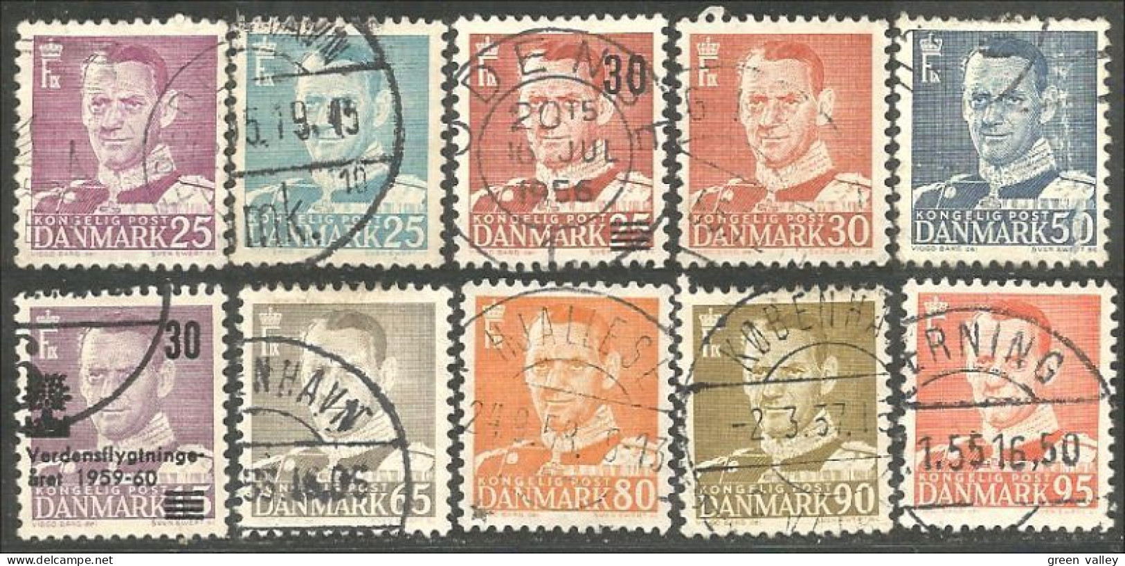 300 Denmark 1948-51 Frederik IX 10 Differents (DMK-92) - Gebruikt