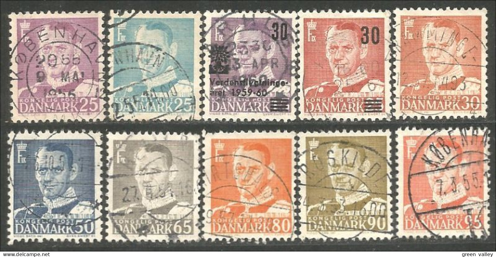 300 Denmark 1948-51 Frederik IX 10 Differents (DMK-93) - Usati