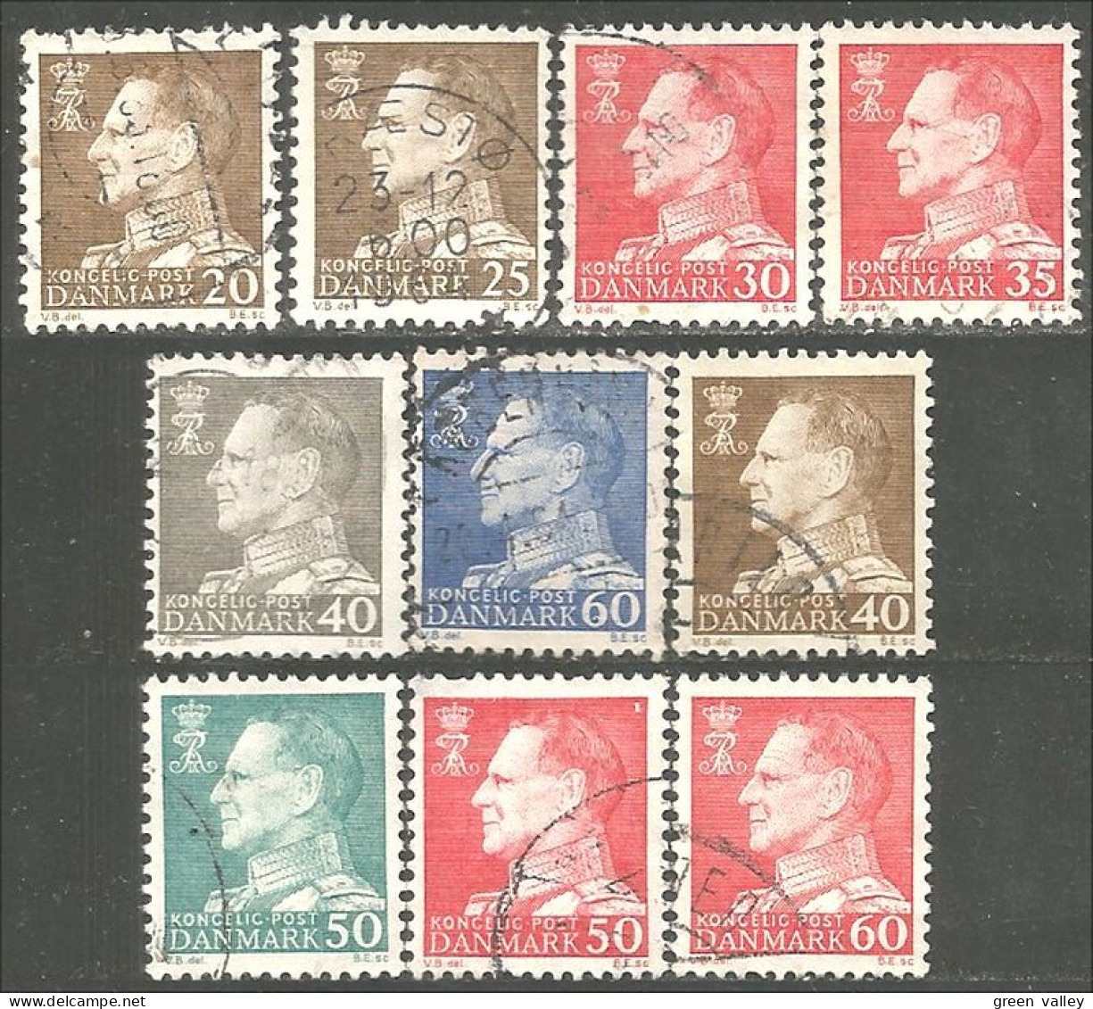 300 Denmark 1961-63 Frederik IX 10 Differents (DMK-87) - Used Stamps