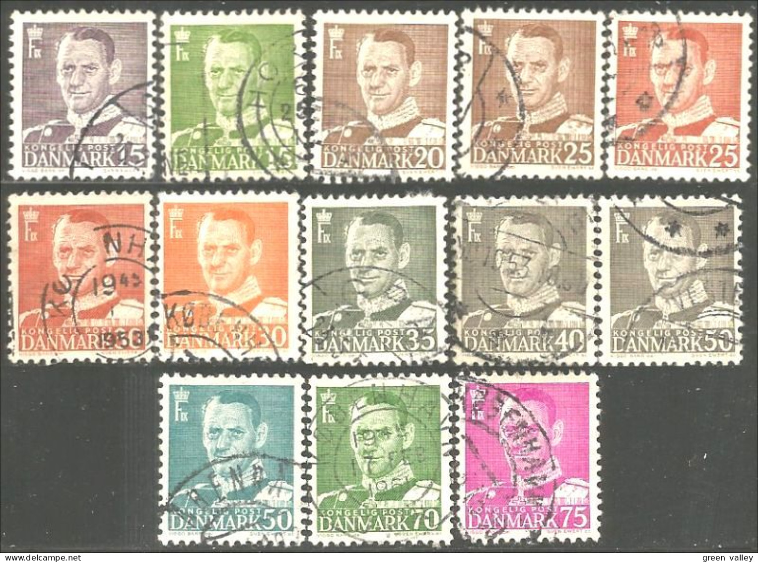 300 Denmark 1948-51 Frederik IX 13 Differents (DMK-83) - Usati