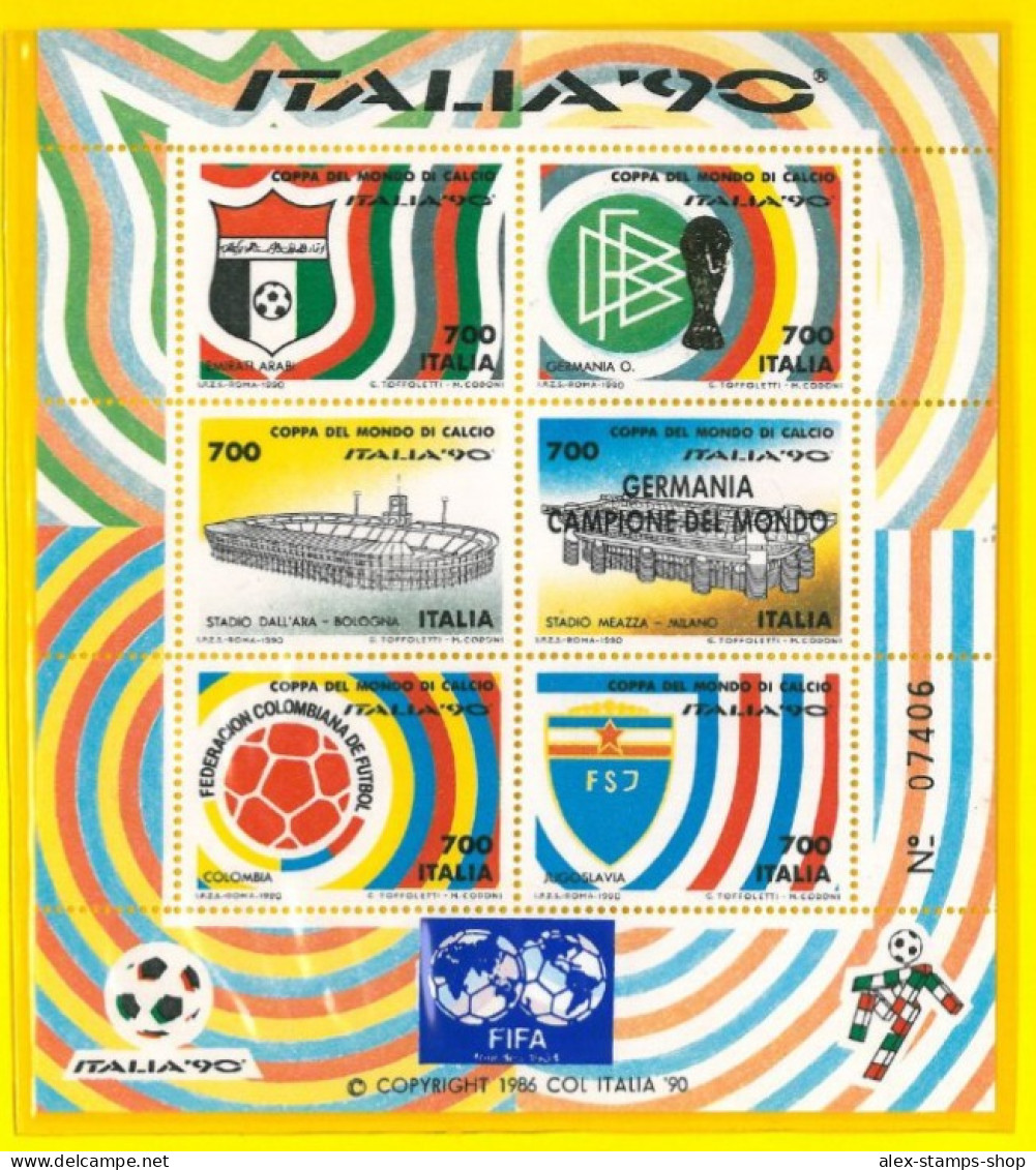 ITALIA 1990 SOVRASTAMPATO FIFA CERTIFICATO N. 07406 MONDIALI CALCIO GERMANIA - 1981-90: Neufs