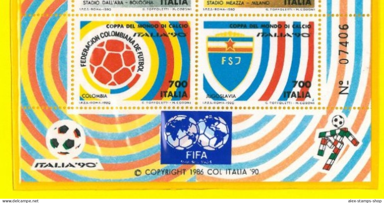 ITALIA 1990 SOVRASTAMPATO FIFA CERTIFICATO N. 07406 MONDIALI CALCIO GERMANIA - 1981-90: Neufs