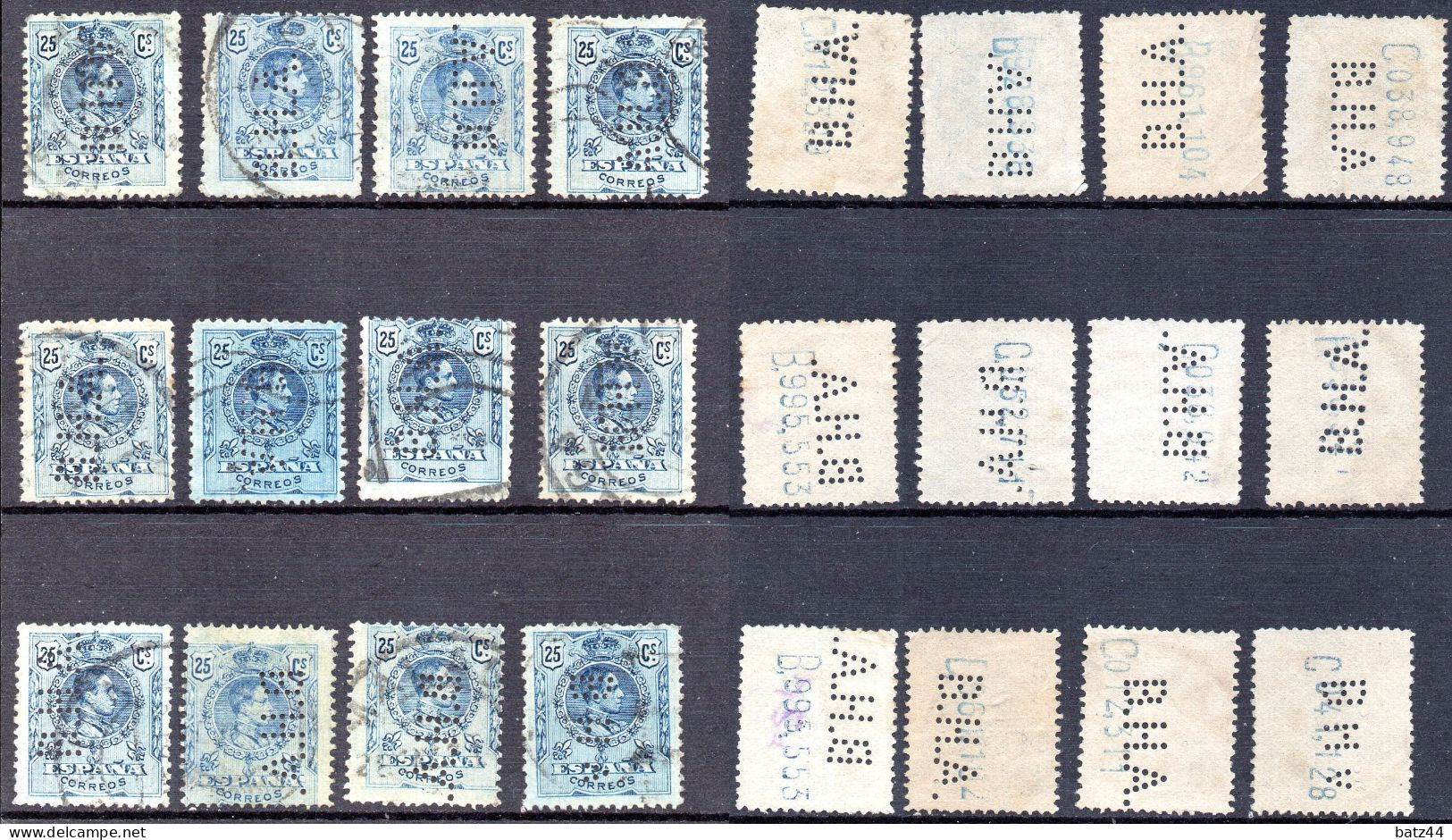 ESPAGNE 12 Timbres Oblitéré Sans Charnière Perforé Perfin Tout état (voir Scan Pour Description) - Usados