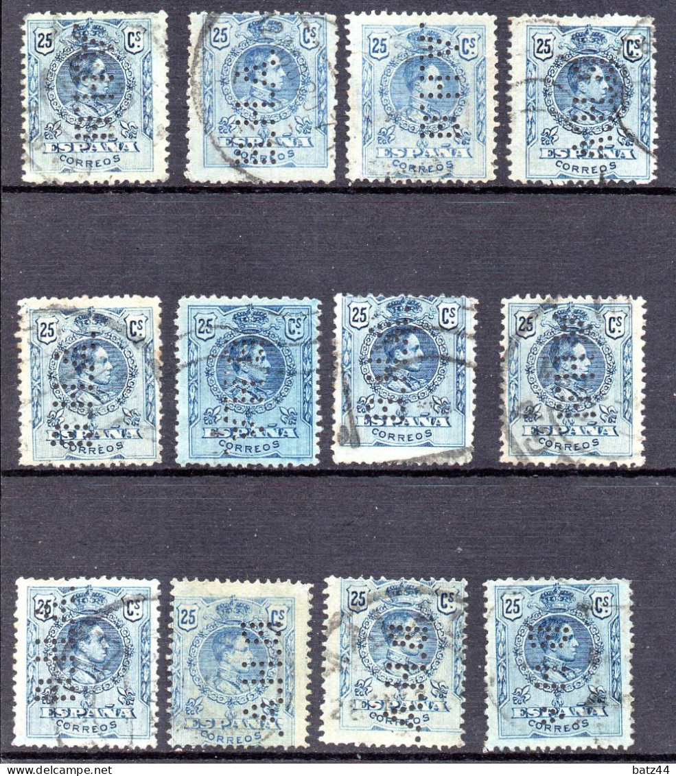 ESPAGNE 12 Timbres Oblitéré Sans Charnière Perforé Perfin Tout état (voir Scan Pour Description) - Usados