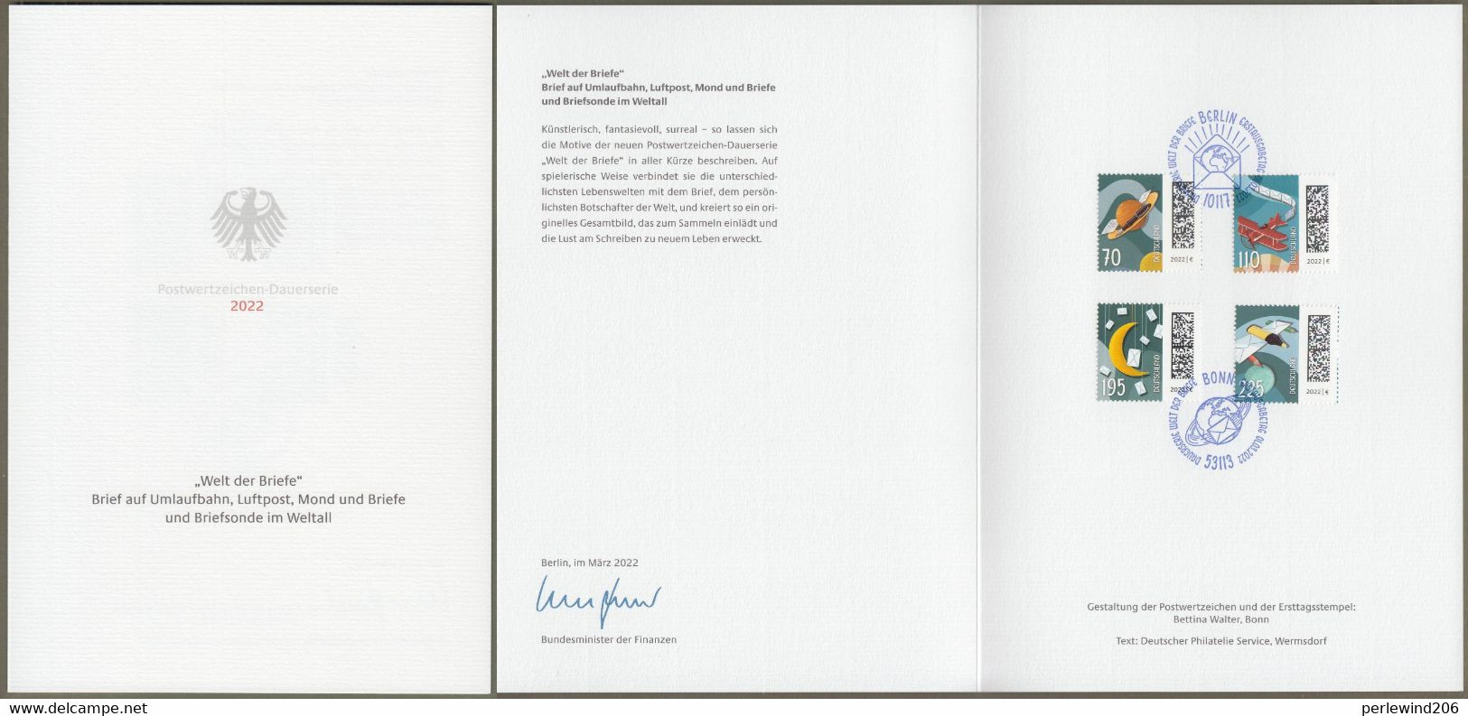 Bund: Minister Card - Ministerkarte Typ VII , Mi-Nr. 3670-73 ESST: " Welt Der Briefe "   X - Lettres & Documents