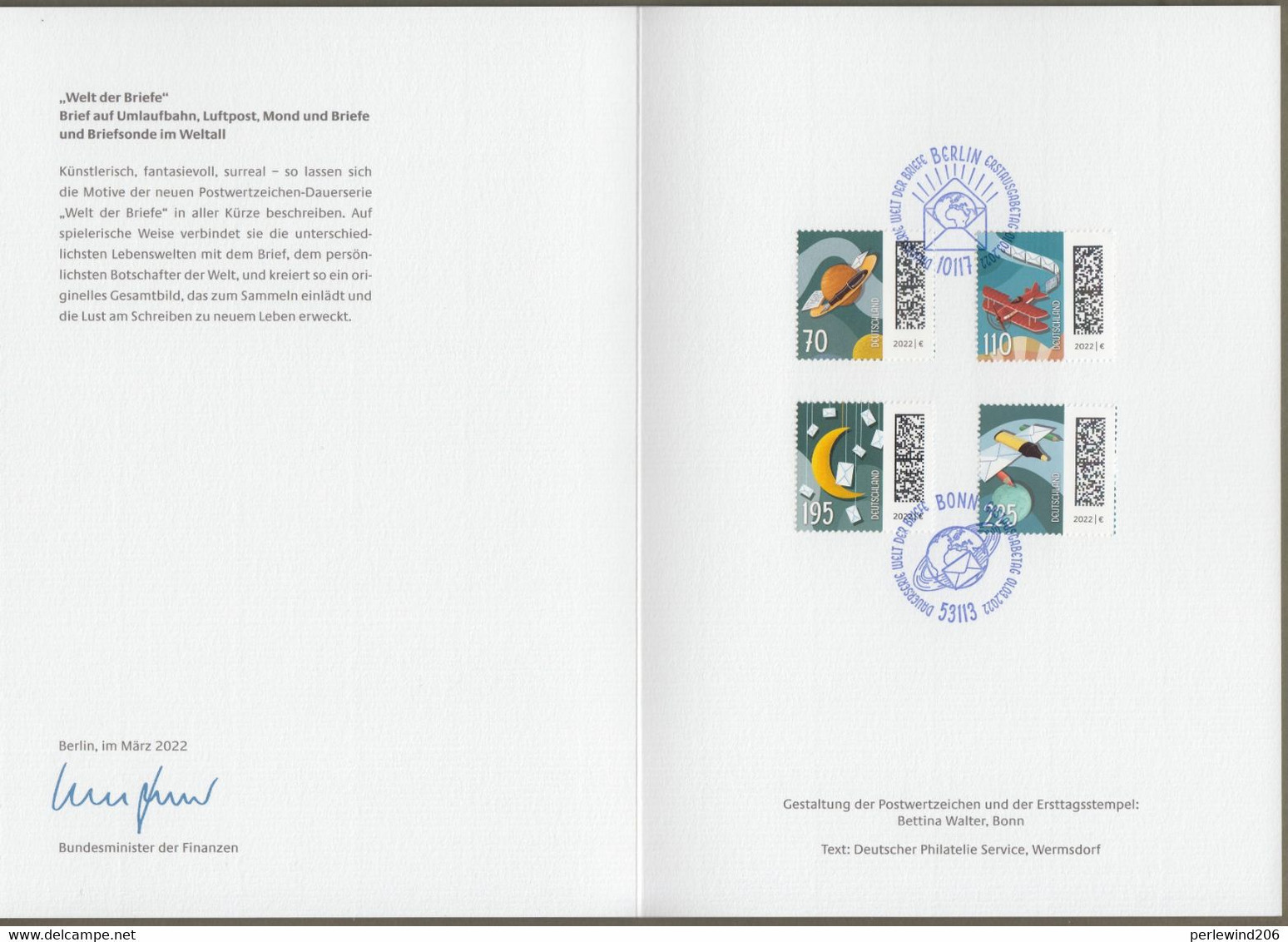 Bund: Minister Card - Ministerkarte Typ VII , Mi-Nr. 3670-73 ESST: " Welt Der Briefe "   X - Covers & Documents