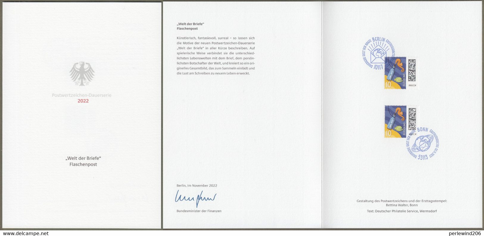 Bund: Minister Card - Ministerkarte Typ VII , Mi-Nr. 3723 ESST: " Dauerserie Welt Der Briefe - 10 Ct - "   X - Lettres & Documents
