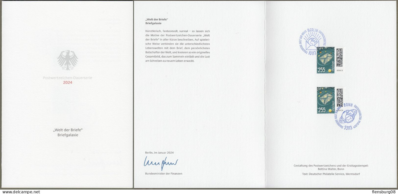 Bund: Minister Card - Ministerkarte Typ VII , Mi-Nr. 3806 ESST: " Dauerserie Welt Der Briefe - 255 Ct - "   X - Lettres & Documents