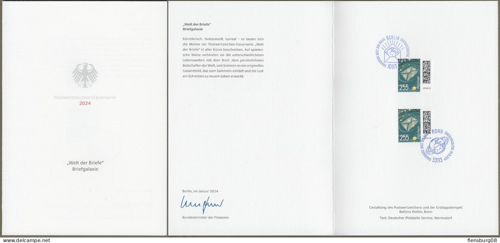 Bund: Minister Card - Ministerkarte Typ VII , Mi-Nr. 3806 ESST: " Dauerserie Welt Der Briefe - 255 Ct - "   X - Cartas & Documentos