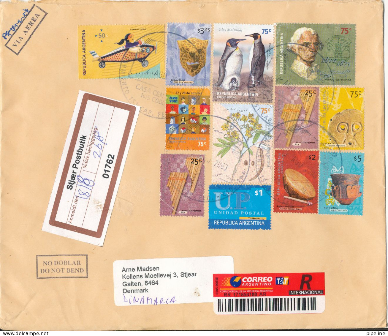 Argentina Registered Cover Sent To Denmark 2-8-2003 With A Lot Of Topic Stamps (big Size Cover) - Cartas & Documentos