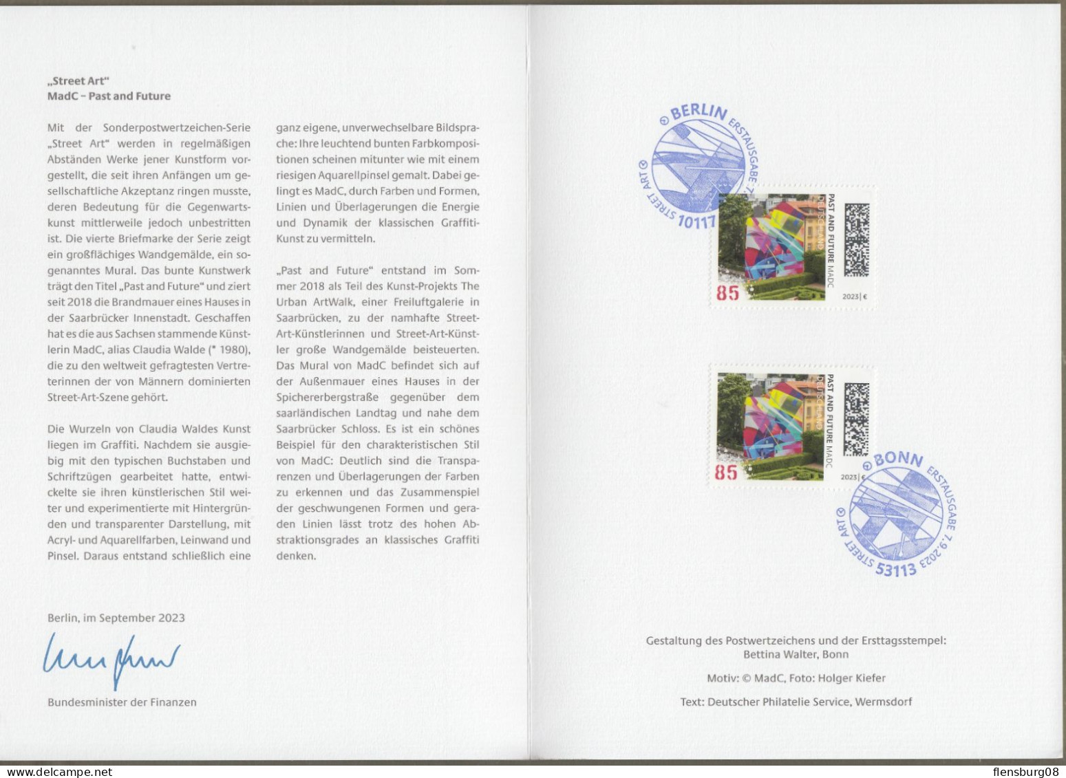 Bund: Minister Card - Ministerkarte Typ VII , Mi-Nr. 3783 ESST: " Street Art: MadC - Past And Future " - Storia Postale