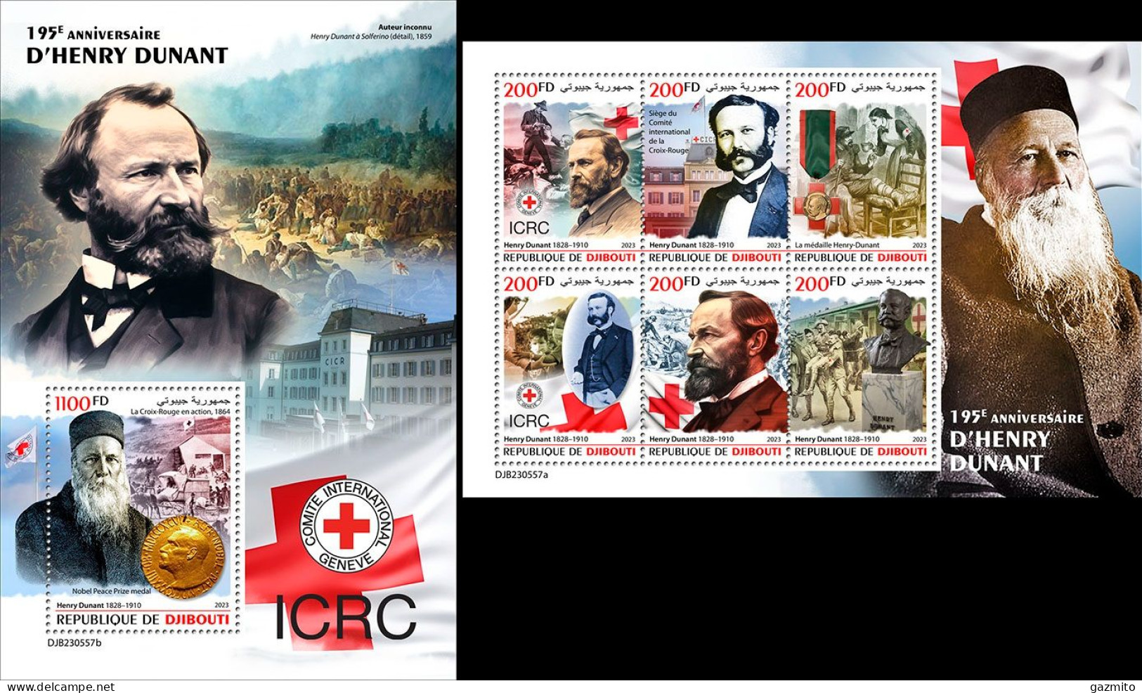 Djibouti 2023, Red Cross, Dunant, 4val In BF +BF - Henry Dunant