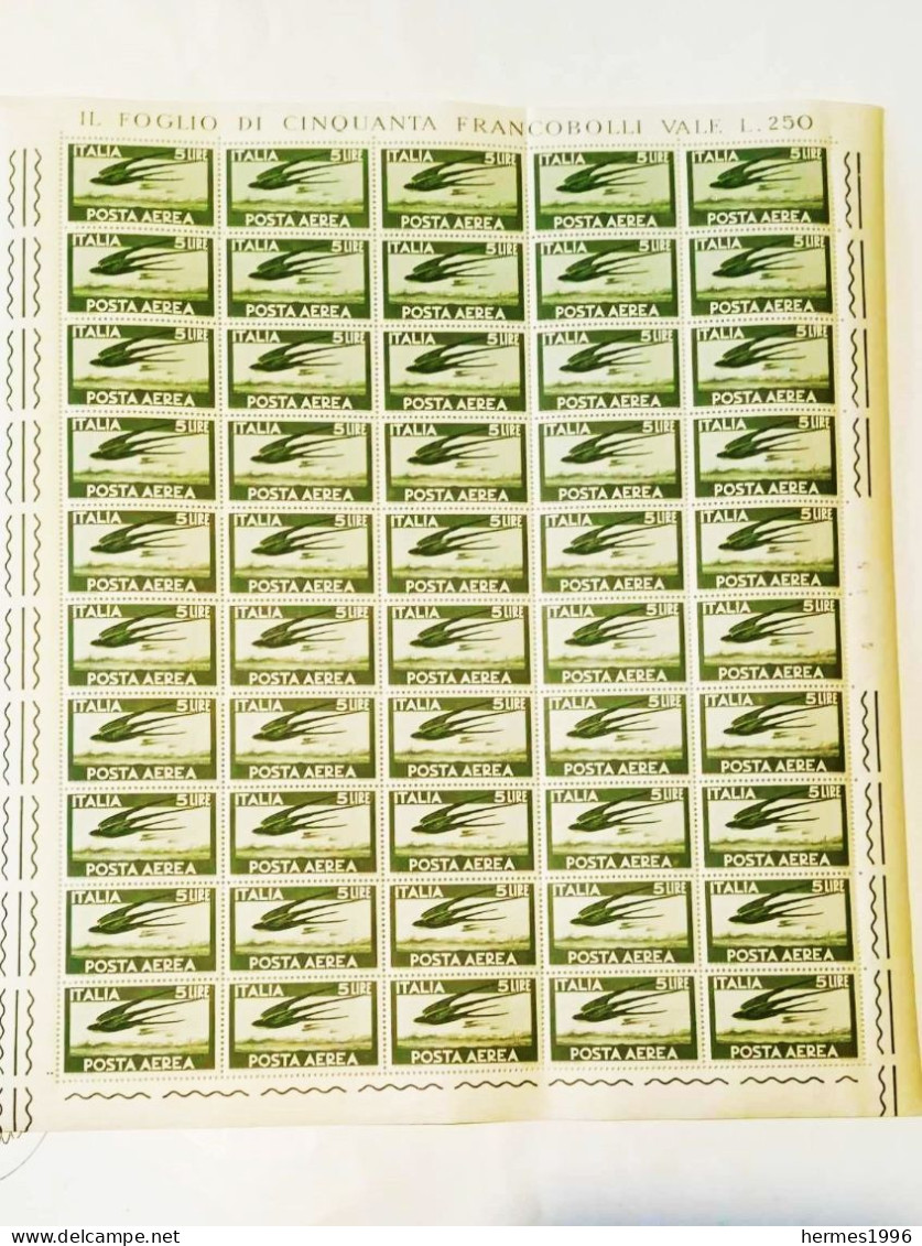 FOGLIO  INTERO    ITALIA    ANNO  1962   POSTA  AEREA   L. 5 - Hojas Completas