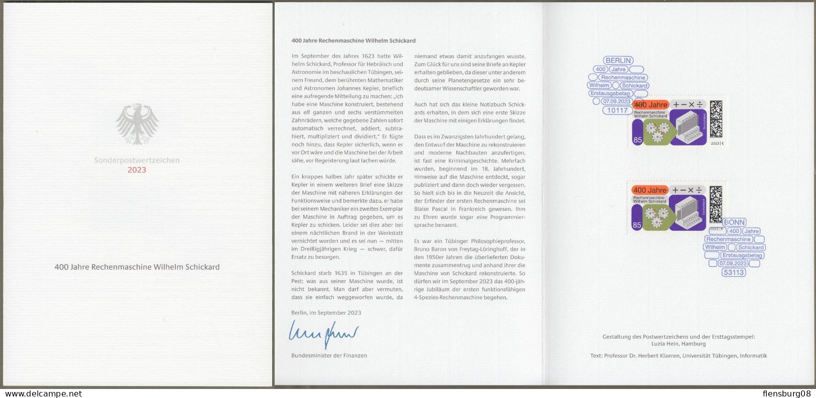 Bund: Minister Card - Ministerkarte Typ VII , Mi-Nr. 3786 ESST: " 400 Jahre Rechenmaschine Wilhelm Schickard " - Cartas & Documentos