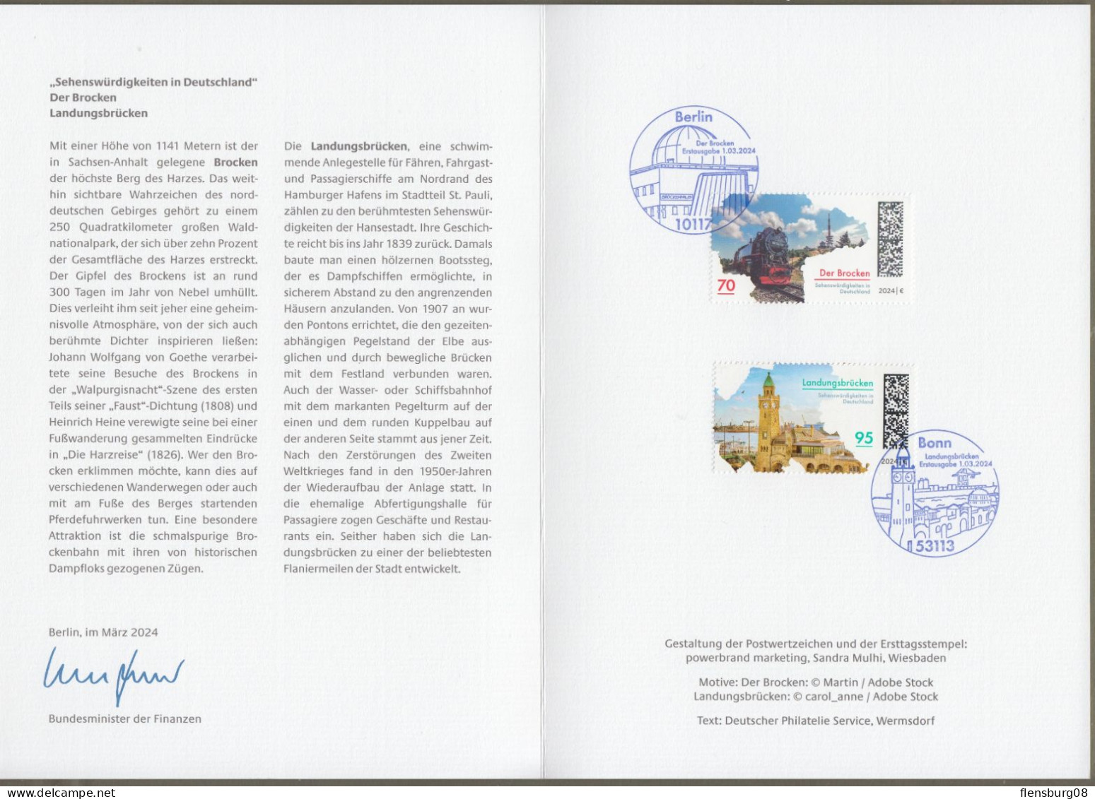 Bund: Minister Card - Ministerkarte Typ VII , Mi-Nr. 3817-18 ESST: " Der Brocken Im Harz - Landungsbrücken Hamburg " - Covers & Documents