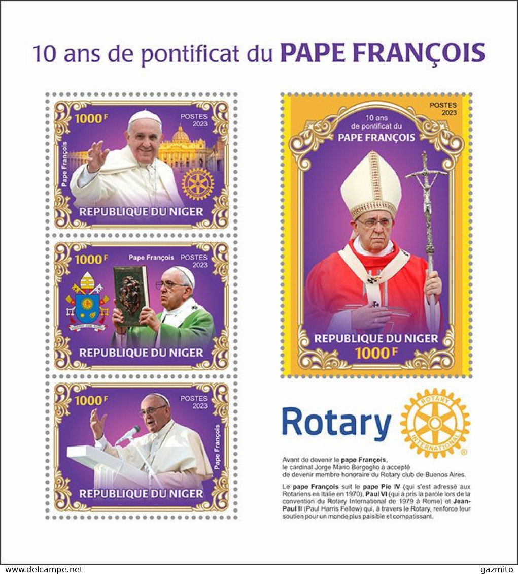 Niger 2023, Rotary, Pope Francis, 4val In BF - Niger (1960-...)