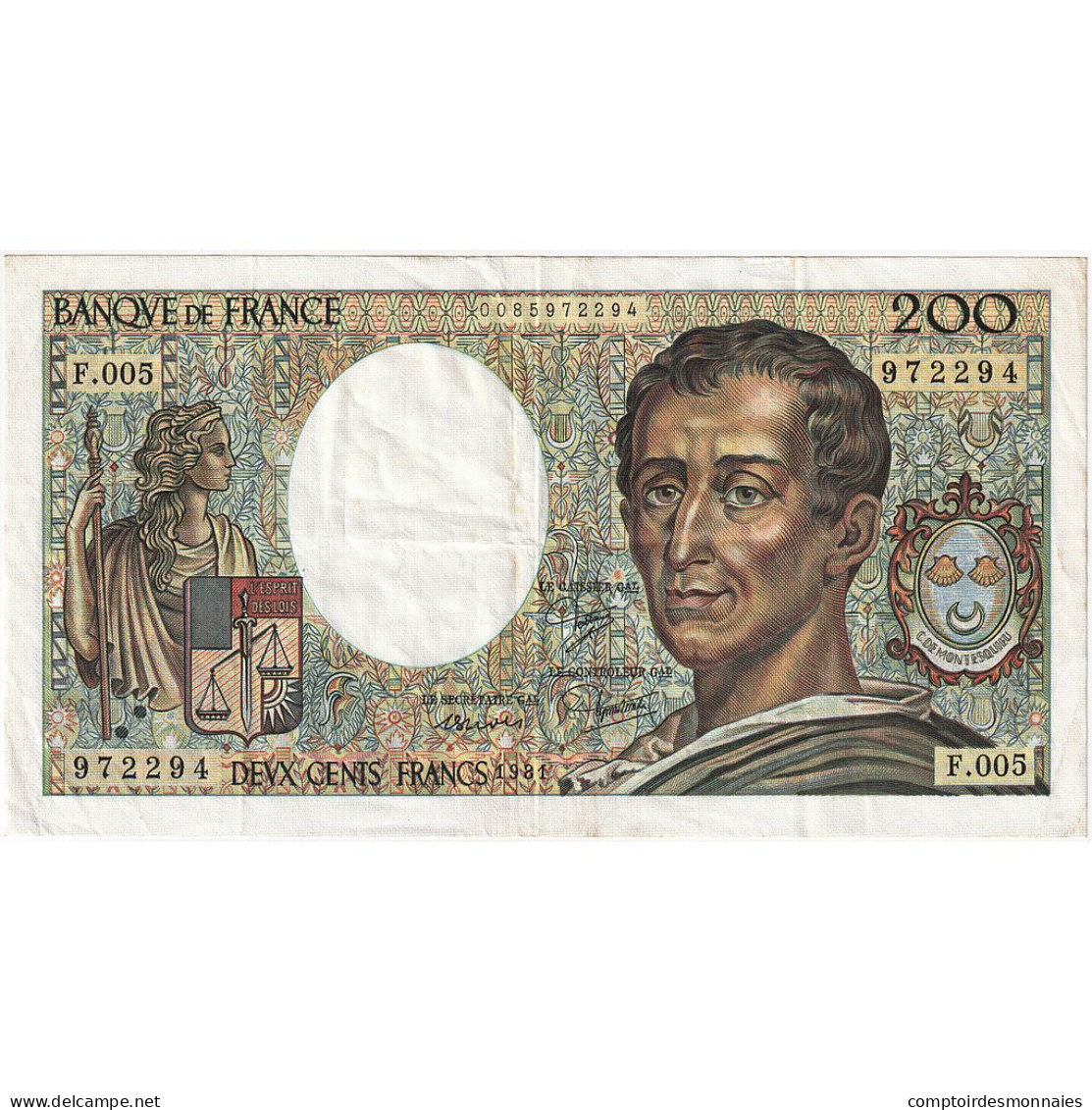 France, 200 Francs, Montesquieu, 1981, F.005, TTB+, Fayette:70.01, KM:155a - 200 F 1981-1994 ''Montesquieu''