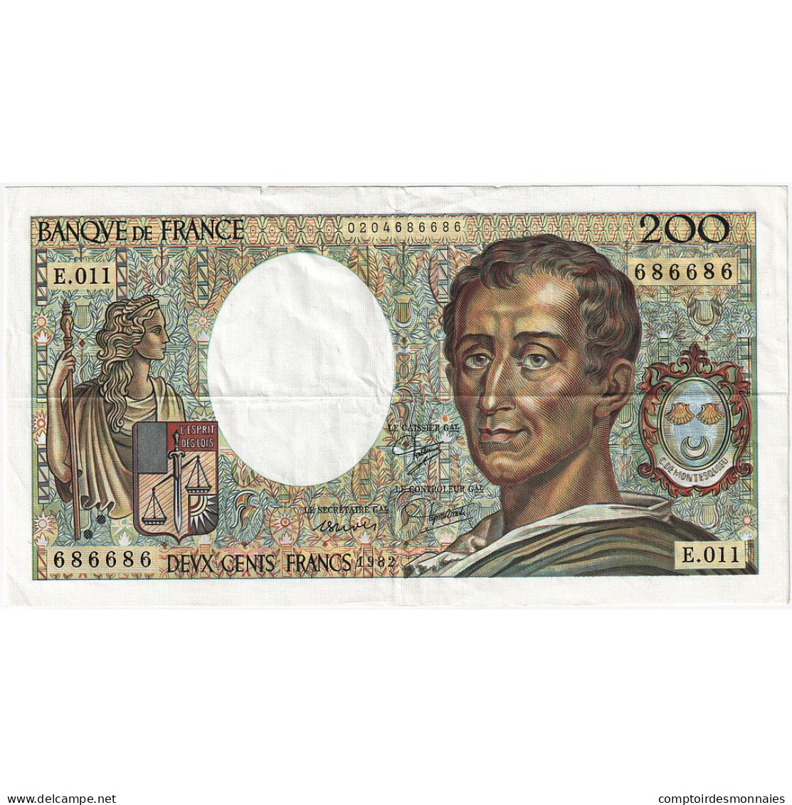 France, 200 Francs, Montesquieu, 1982, E.011, TB+, Fayette:70.2, KM:155a - 200 F 1981-1994 ''Montesquieu''