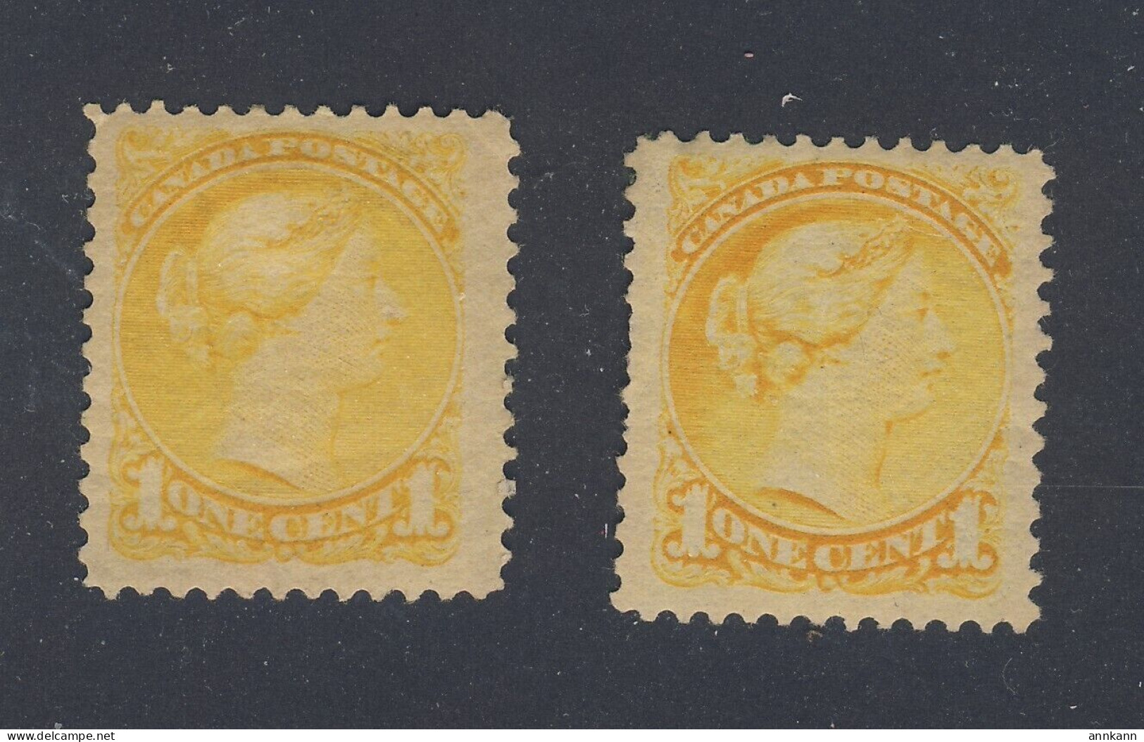 2x Canada Small Queen Stamps; 2x #35-1c MH F/VF 1 W POB Guide Value = $80.00 - Ongebruikt