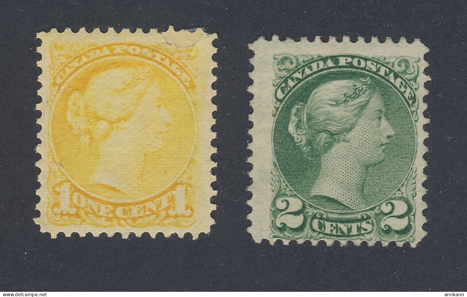 2x Canada Small Queens; #35-1c F/VF MH #36-2c F MNG Guide Value = $80.00 - Unused Stamps