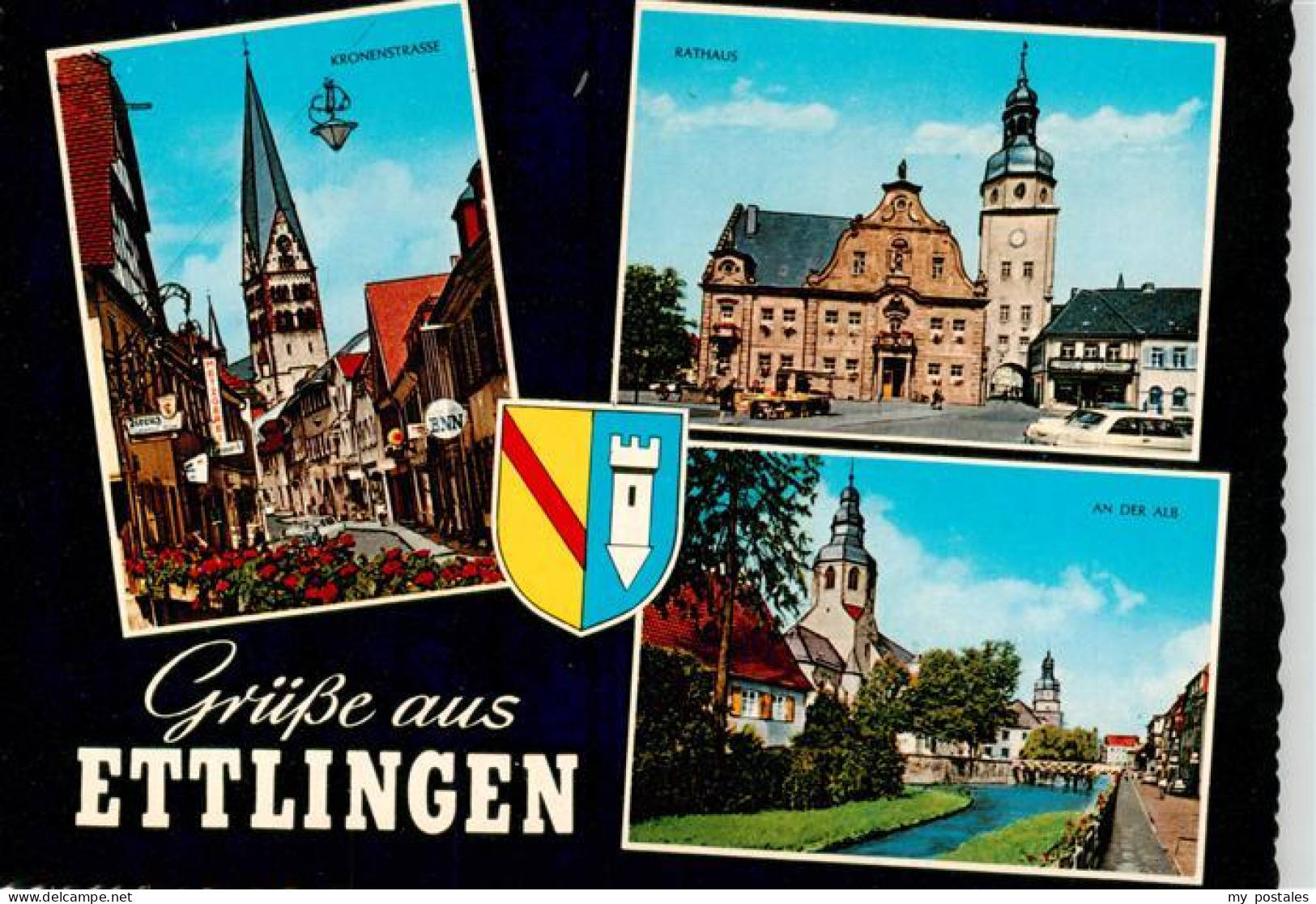 73923198 Ettlingen Kronenstrasse Kirche Rathaus Partie An Der Alb - Ettlingen