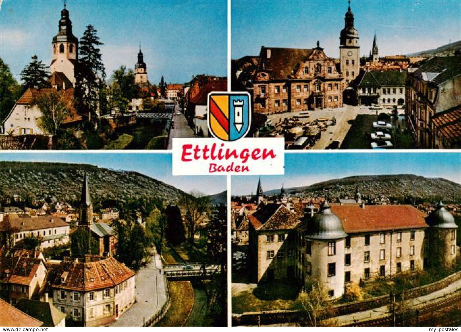 73923182 Ettlingen Altes Schloss Panorama Bruecke Rathaus  - Ettlingen