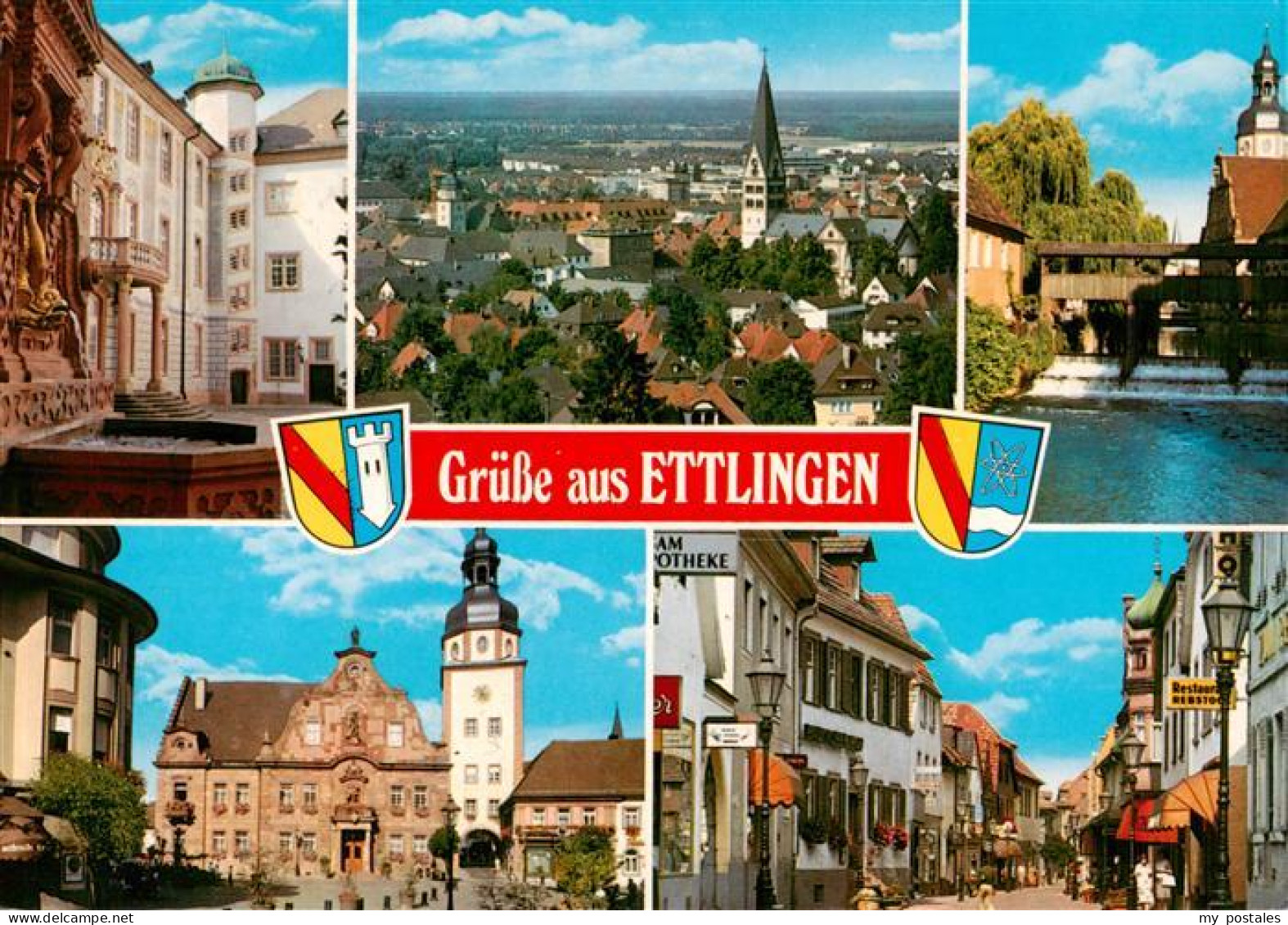 73923181 Ettlingen Altes Schloss Panorama Bruecke Rathaus Fussgaengerzone - Ettlingen