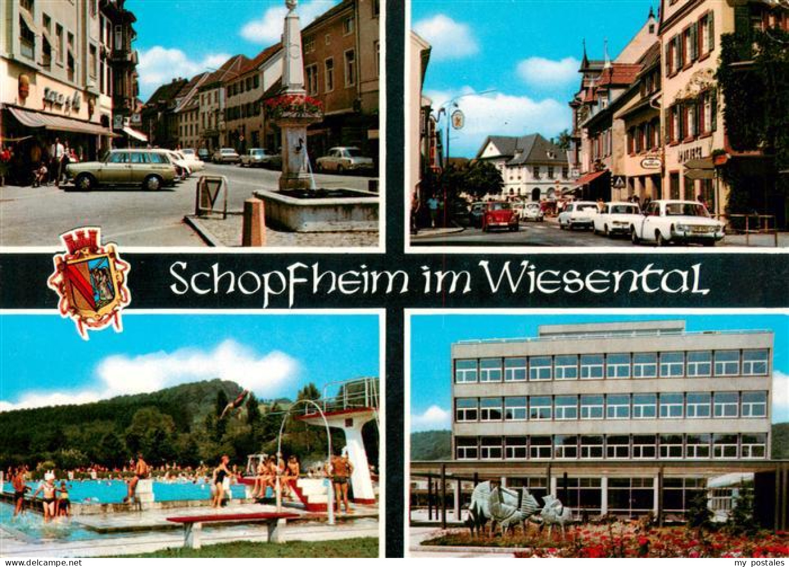 73923147 Schopfheim Brunnen Hauptstrasse Schwimmbad Gewerbeschule - Schopfheim