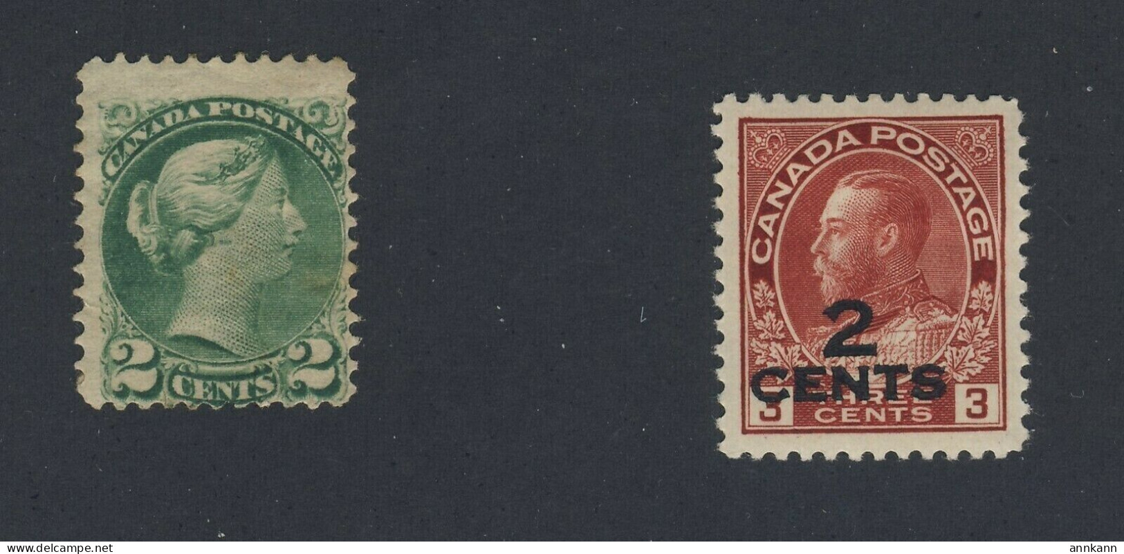 2x Canada MH Stamps #36-2c MH F #140-2c/3c 2-lines MH GD VF Guide Value = $80.00 - Unused Stamps