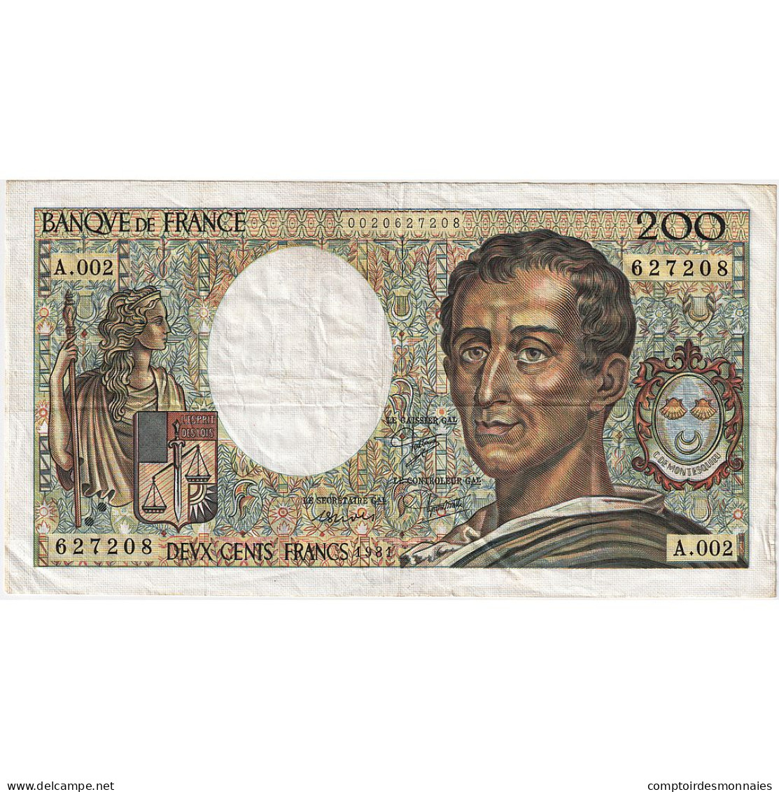 France, 200 Francs, Montesquieu, Undated (1981), A.002, TB+ - 200 F 1981-1994 ''Montesquieu''