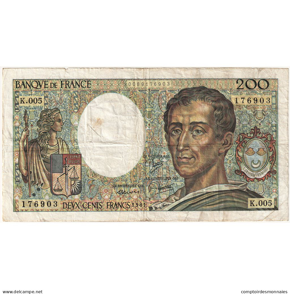 France, 200 Francs, Montesquieu, 1981, K.005, TB+, Fayette:70.01, KM:155a - 200 F 1981-1994 ''Montesquieu''