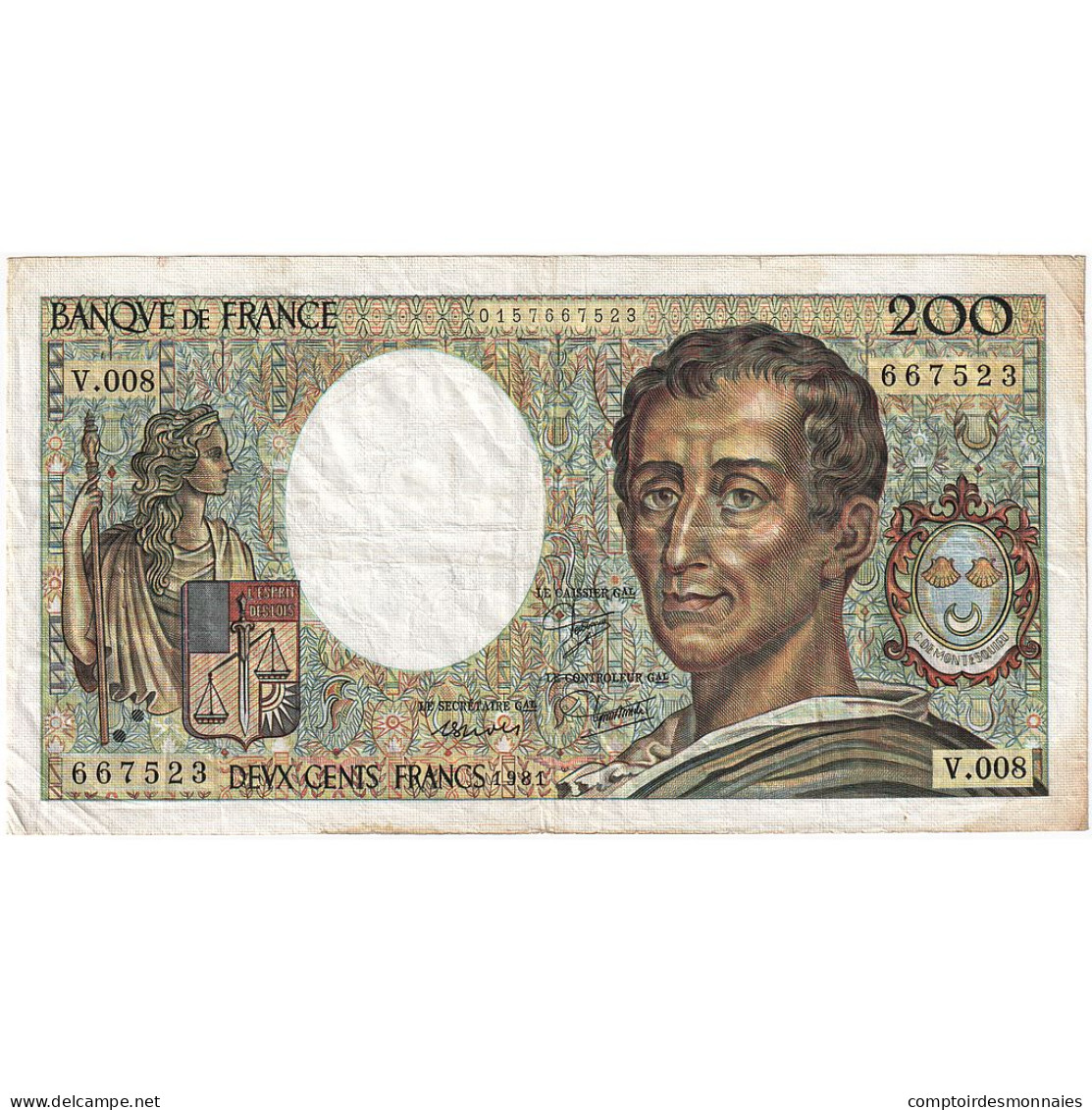 France, 200 Francs, Montesquieu, 1981, V.008, TB+, Fayette:70.01, KM:155a - 200 F 1981-1994 ''Montesquieu''